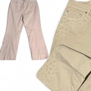 Ralph Lauren Jeans Co. Embroidered Khaki Flared Jeans Coastal Cowgirl Western 14